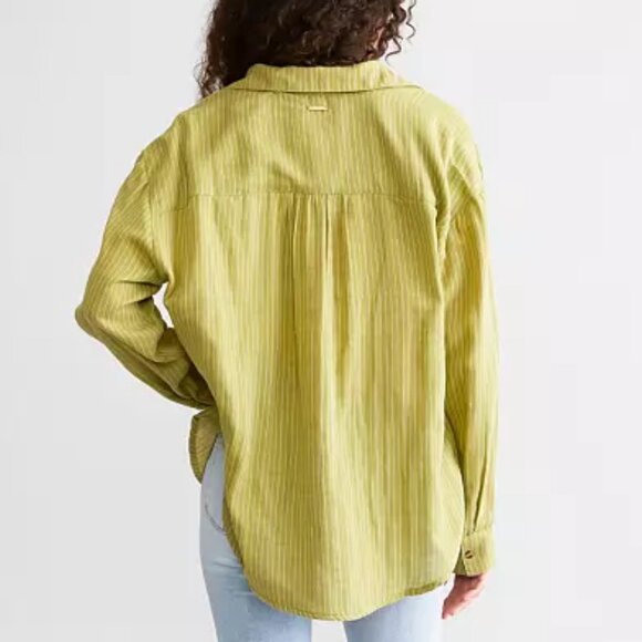 NWT Billabong Right On Green Striped Shirt - Picture 2 of 5